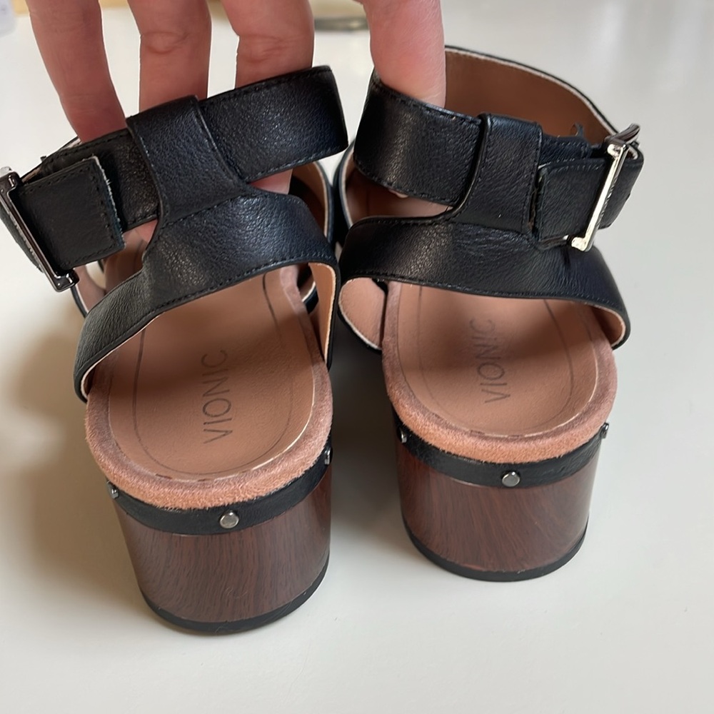 Vionic Faye T-Strap Casual Black Leather Clog Orthotic Support Sz 9 Close Toe - Picture 7 of 14